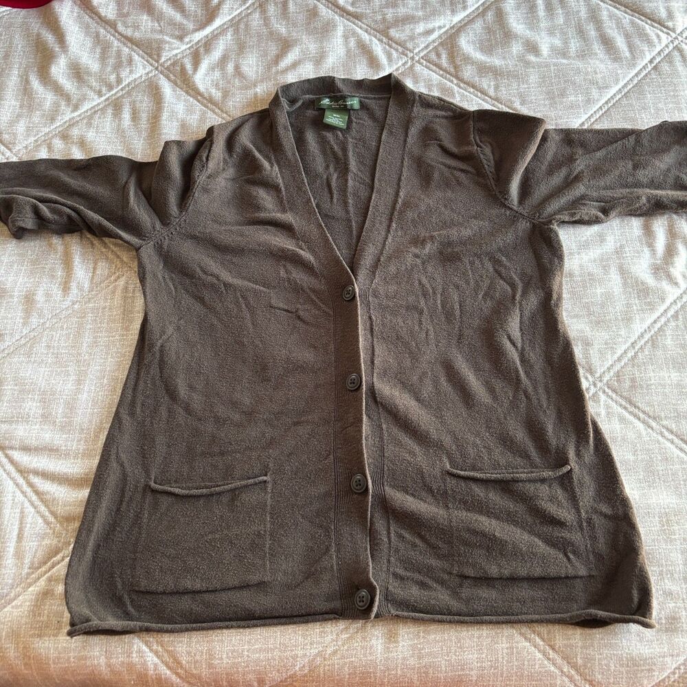 Eddie Bauer Brown Cotton Knit Button Front Cardigan Sweater
